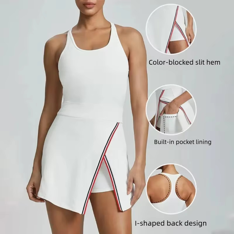 Yoga Fitness Dress - Contrast Color Gym New Anti-exposure Bottoming
