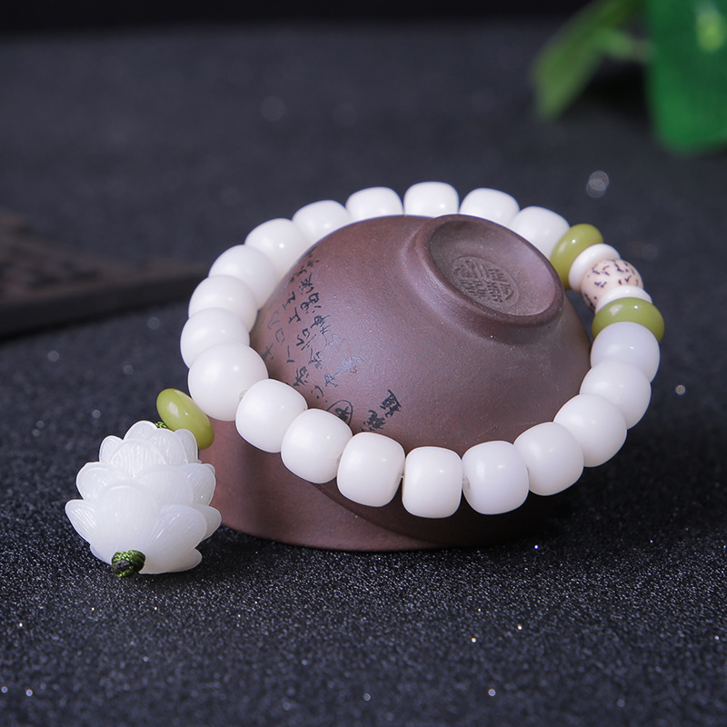 Yoga Fitness Tracker - 108 White Jade Bodhi Roots Bracelet